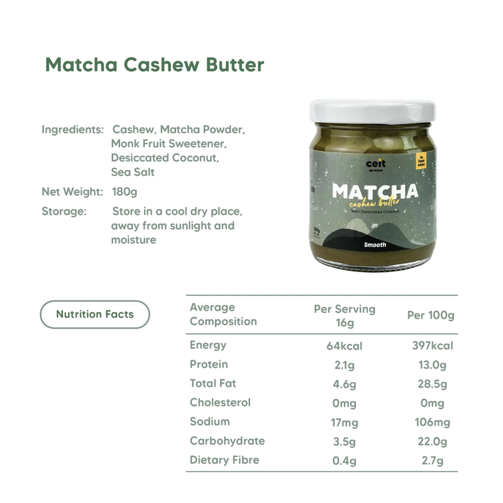 Ceit Spreads Matcha Cashew Butter 180G