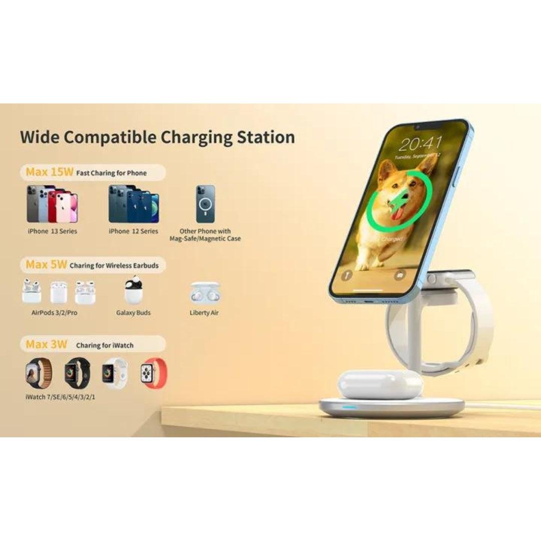 CHOETECH T585-F 3-in-1 15W Magnetic Wireless Charging Stand (Magleap Duo) - Kedaiku