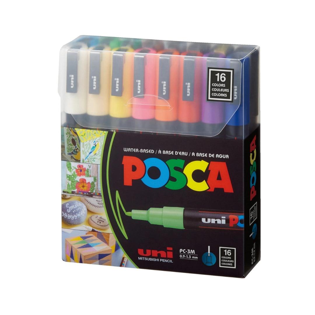 Uni POSCA Marker Pen PC-3M Fine Set of 16 Assorted Colours - Kedaiku
