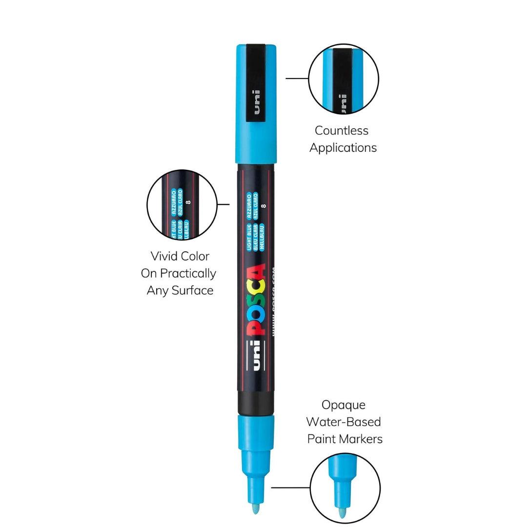 Uni POSCA Marker Pen PC-3M Fine Set of 8 Colours - Kedaiku