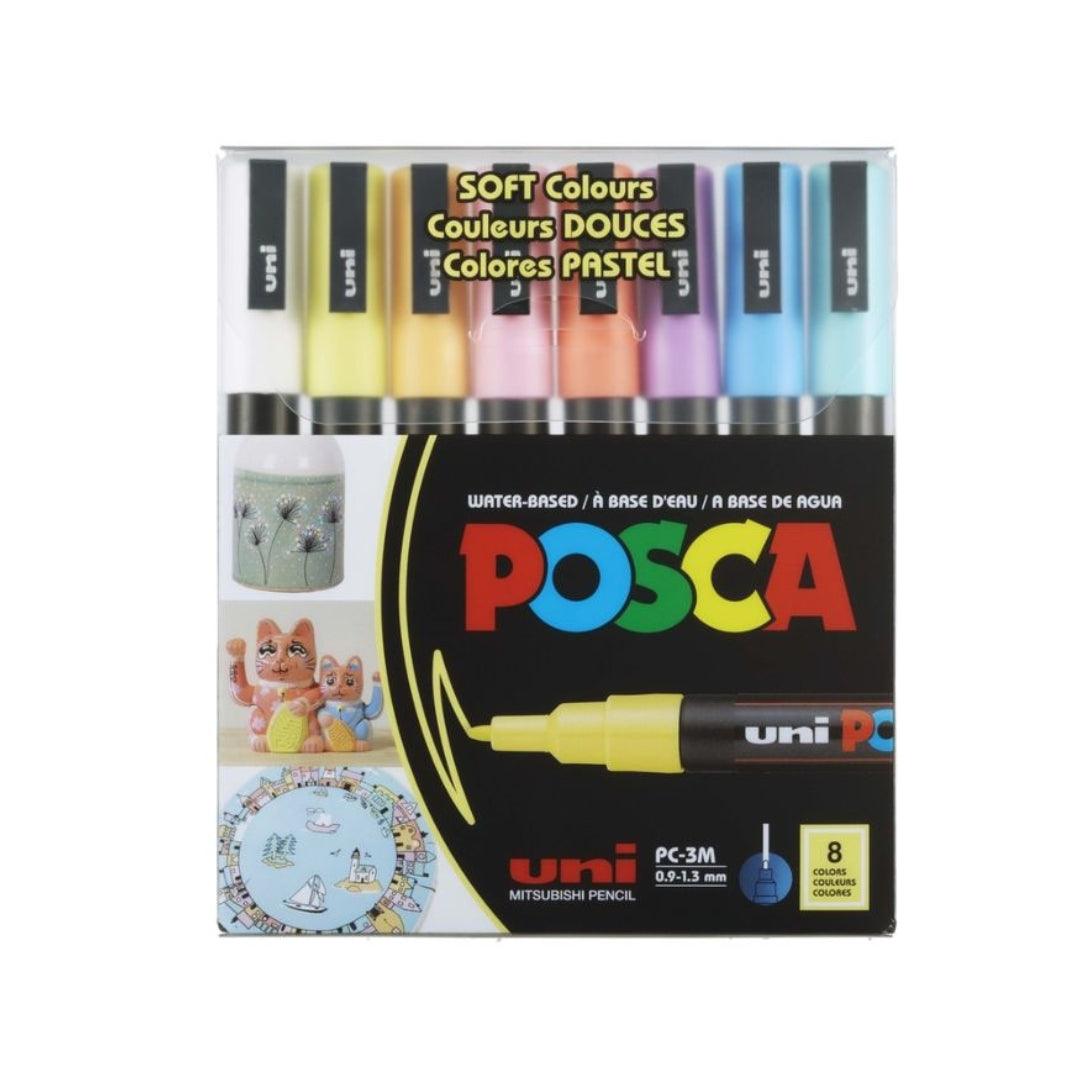 Uni POSCA Marker Pen PC-3M Fine Set of 8 Soft Colours - Kedaiku